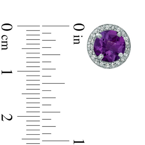 7.0mm Amethyst and Lab-Created White Sapphire Frame Stud Earrings in Sterling Silver