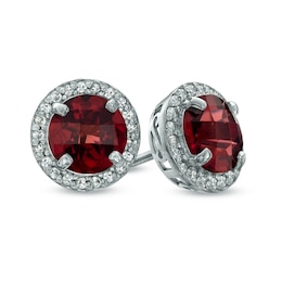 7.0mm Garnet and Lab-Created White Sapphire Frame Stud Earrings in Sterling Silver