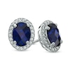 Thumbnail Image 1 of Oval Lab-Created Blue and White Sapphire Frame Stud Earrings in Sterling Silver