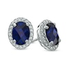 Thumbnail Image 0 of Oval Lab-Created Blue and White Sapphire Frame Stud Earrings in Sterling Silver