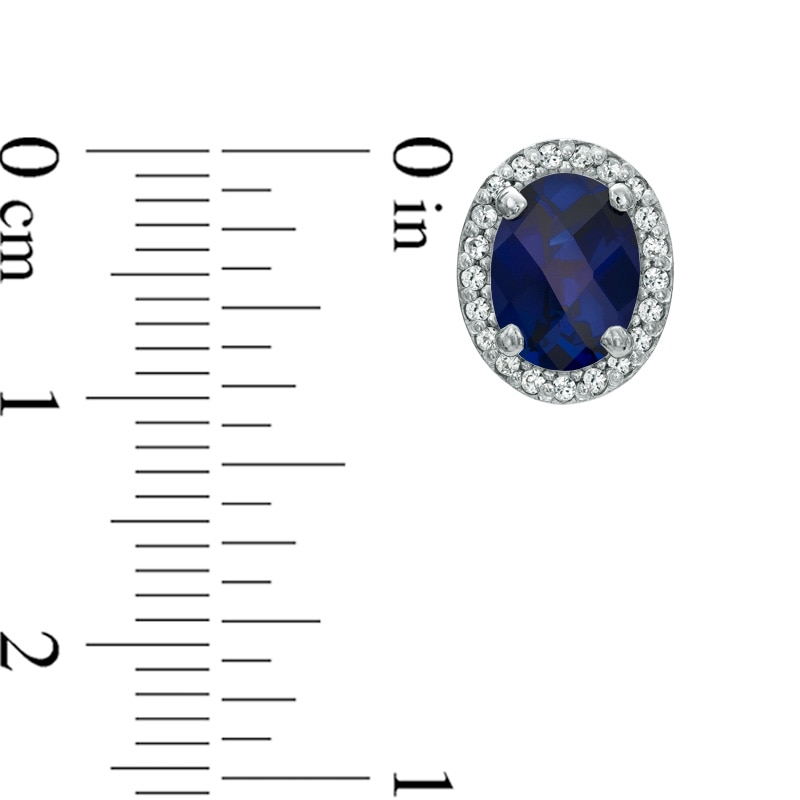 Oval Lab-Created Blue and White Sapphire Frame Stud Earrings in Sterling Silver