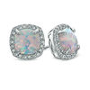 Thumbnail Image 1 of 7.0mm Cushion-Cut Lab-Created Opal and White Sapphire Frame Stud Earrings in Sterling Silver