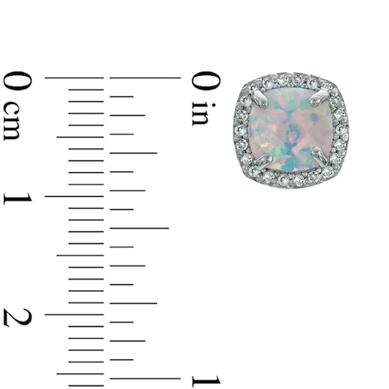 7.0mm Cushion-Cut Lab-Created Opal and White Sapphire Frame Stud Earrings in Sterling Silver