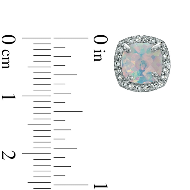 Main Image 2 of 7.0mm Cushion-Cut Lab-Created Opal and White Sapphire Frame Stud Earrings in Sterling Silver