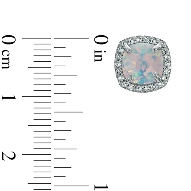 7.0mm Cushion-Cut Lab-Created Opal and White Sapphire Frame Stud Earrings in Sterling Silver