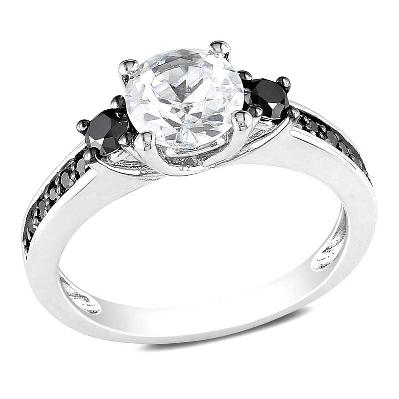 Main Image 1 of 6.5mm Lab-Created White Sapphire and 1/3 CT. T.W. Black Diamond Ring in Sterling Silver