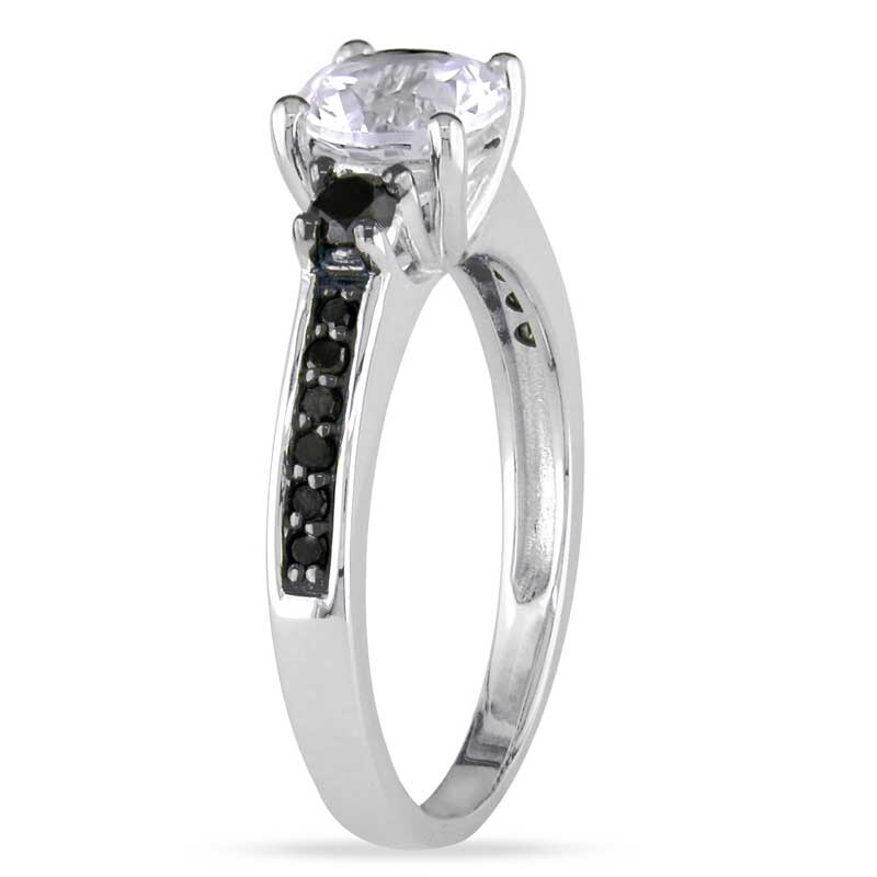 Main Image 2 of 6.5mm Lab-Created White Sapphire and 1/3 CT. T.W. Black Diamond Ring in Sterling Silver