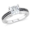 Thumbnail Image 0 of 6.0mm Princess-Cut Lab-Created White Sapphire and 1/8 CT. T.W. Black Diamond Ring in Sterling Silver