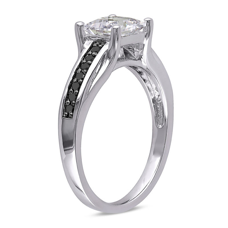6.0mm Princess-Cut Lab-Created White Sapphire and 1/8 CT. T.W. Black Diamond Ring in Sterling Silver