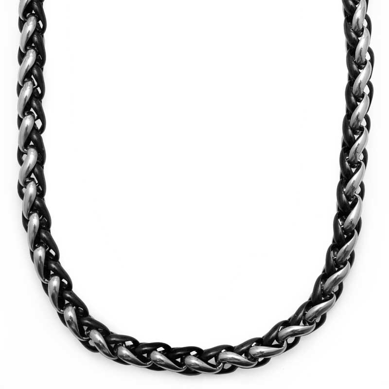 Men's 11.0mm Woven Chain Necklace in Two-Tone Stainless Steel - 24