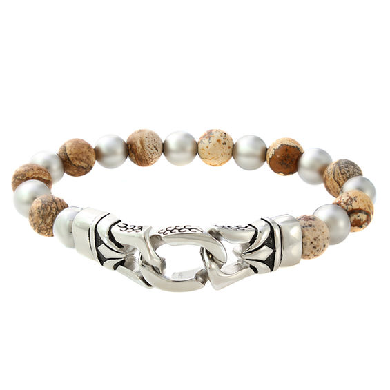 Men S 8 0mm Chalcedony Bead Stretch Bracelet In Stainless Steel Men S 8 0mm Chalcedony Bead Stretch Bracelet In Stainless Steel