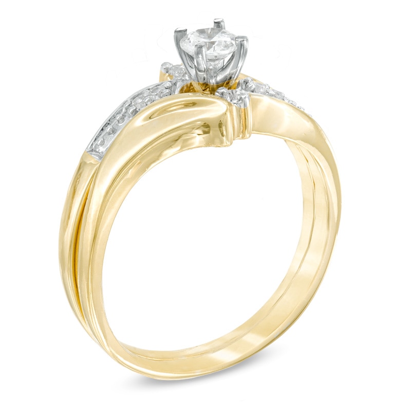 Main Image 2 of 1/4 CT. T.W. Diamond Slant Bridal Set in 10K Gold