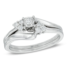 1/6 CT. T.W. Diamond Three Stone Slant Bridal Set in 10K White Gold