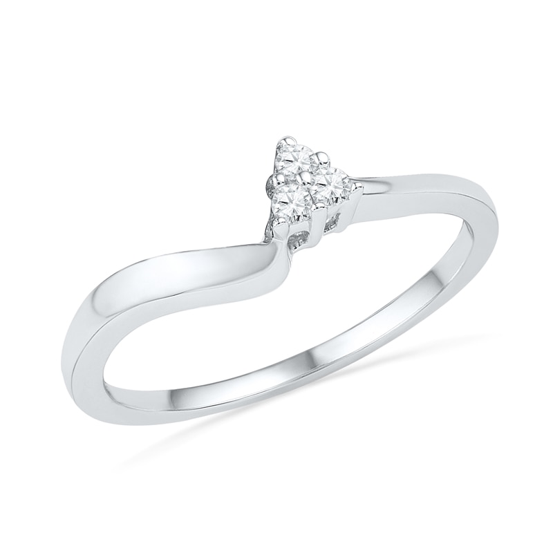 Main Image 3 of 1/6 CT. T.W. Diamond Three Stone Slant Bridal Set in 10K White Gold