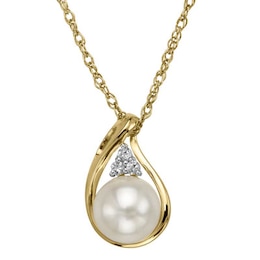 7.0mm Freshwater Cultured Pearl and White Topaz Pendant in 10K Gold