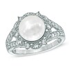 8.0 - 8.5mm Cultured Freshwater Pearl and Lab-Created White Sapphire Vintage-Style Ring in Sterling Silver
