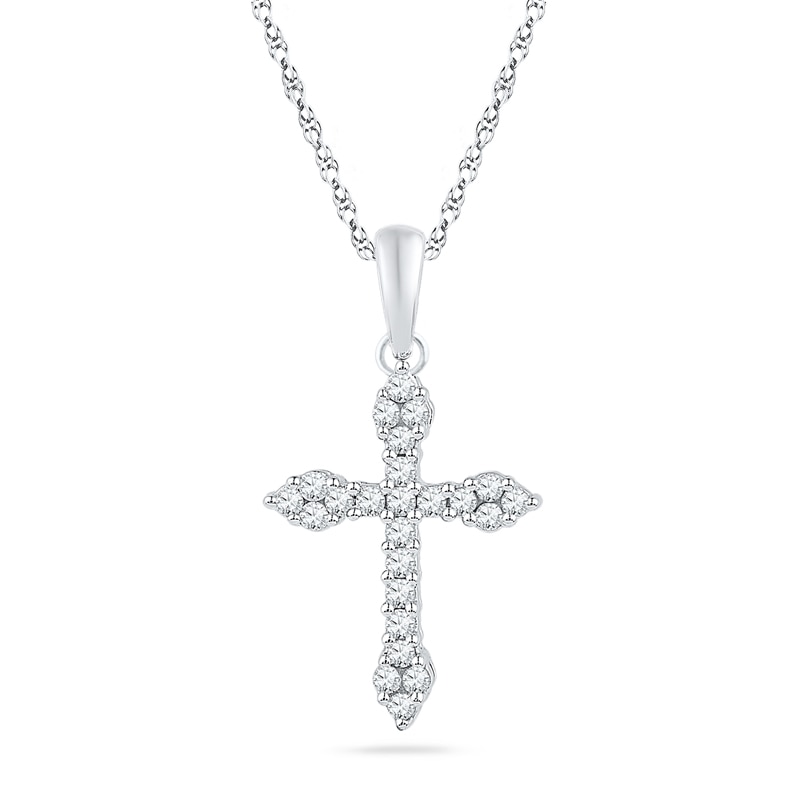 1/4 CT. T.W. Diamond Pointed Cross Pendant in 10K White Gold