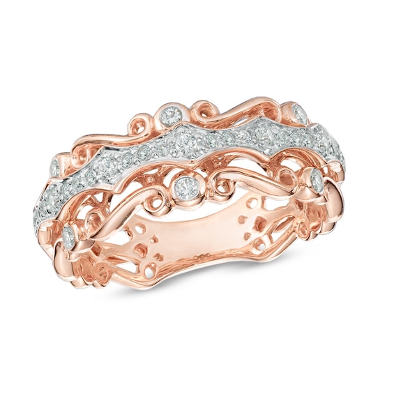 1/4 CT. T.w. Diamond Vintage-Inspired Scroll Band in 10K Rose Gold
