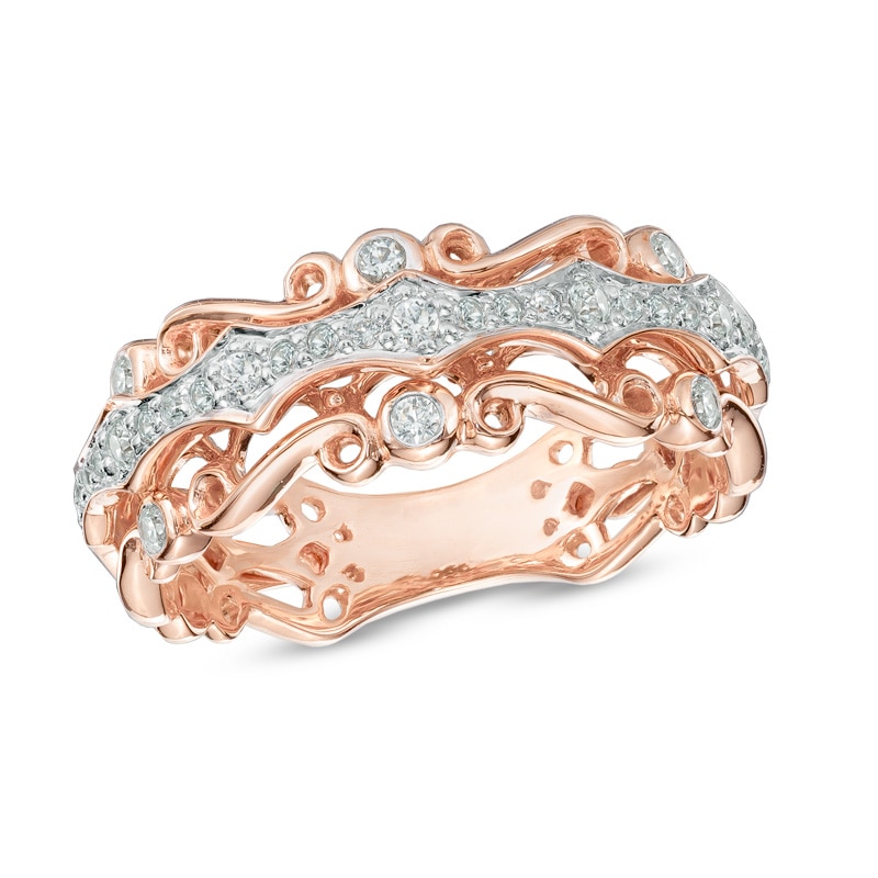1/4 CT. T.W. Diamond Vintage-Inspired Scroll Band in 10K Rose Gold