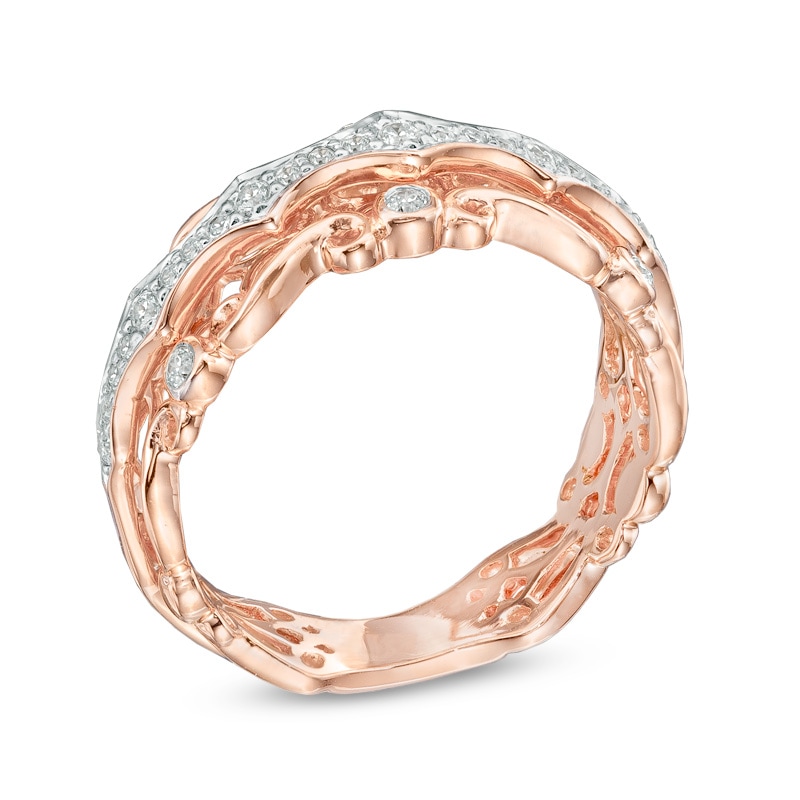 1/4 CT. T.W. Diamond Vintage-Inspired Scroll Band in 10K Rose Gold