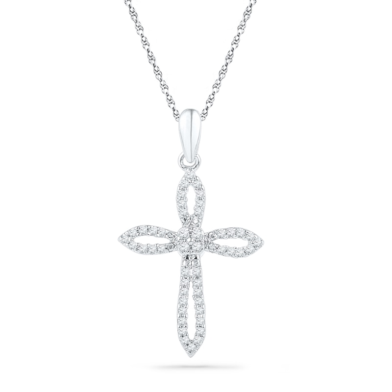 Main Image 1 of 1/6 CT. T.W. Diamond Cross Pendant in Sterling Silver