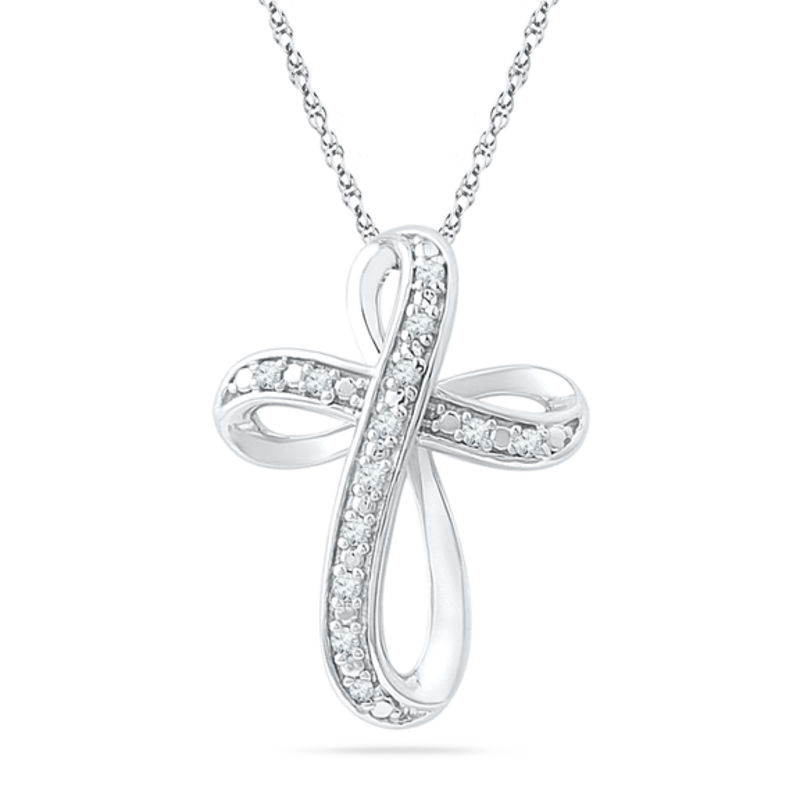 1/20 CT. T.W. Diamond Looping Cross Pendant in Sterling Silver | Zales