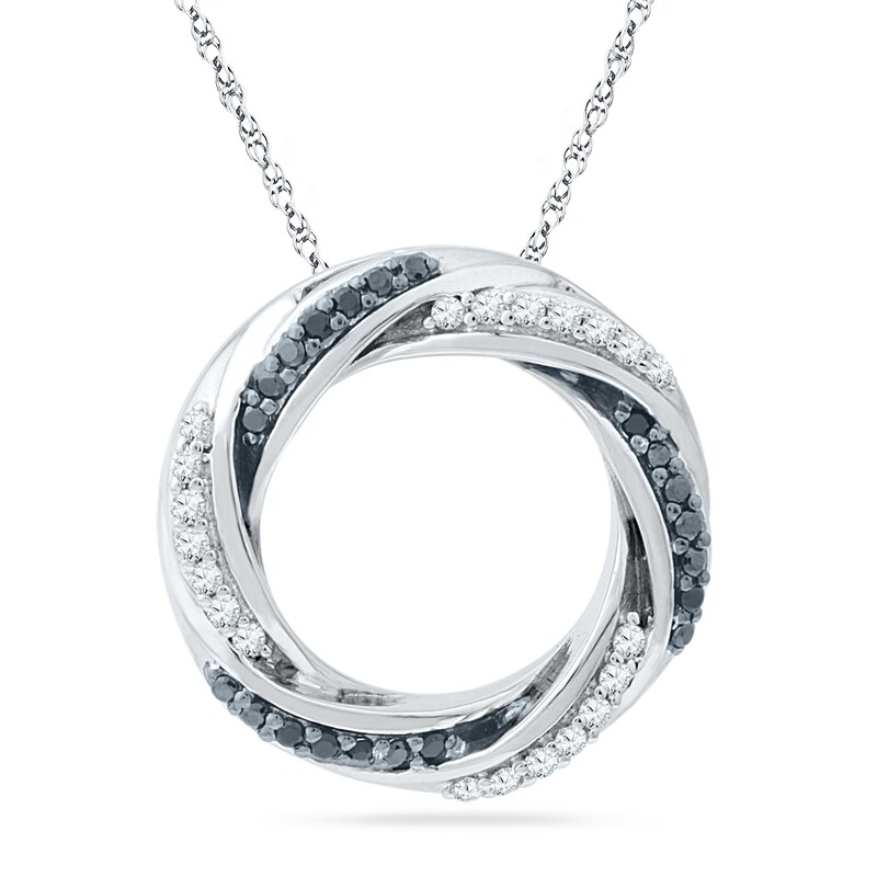 Main Image 1 of 1/4 CT. T.W. Enhanced Black and White Diamond Circle Pendant in Sterling Silver
