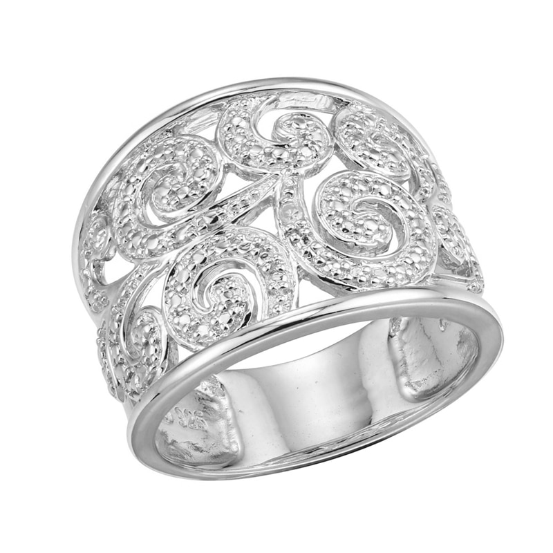 Diamond Accent Thick Scroll Band in Sterling Silver