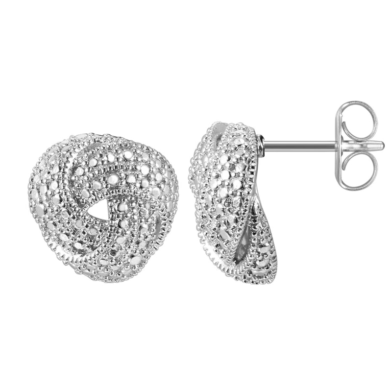 Diamond Accent Vintage-Style Love Knot Stud Earrings in Sterling Silver