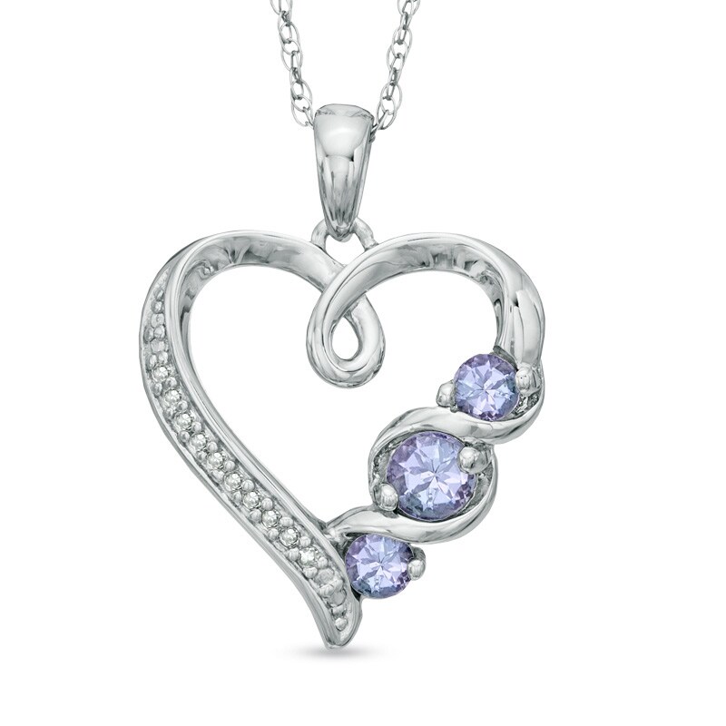 Main Image 1 of Tanzanite and Diamond Accent Swirl Heart Pendant in Sterling Silver