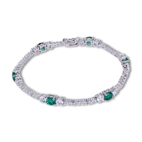 Lab-Created Emerald and White Topaz Bracelet in Sterling Silver - 7.25"