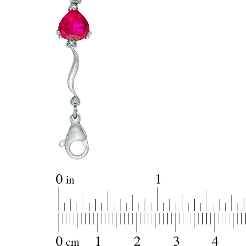 Main Image 2 of 8.0mm Heart-Shaped Lab-Created Ruby and Diamond Accent Bracelet in Sterling Silver - 7.25"