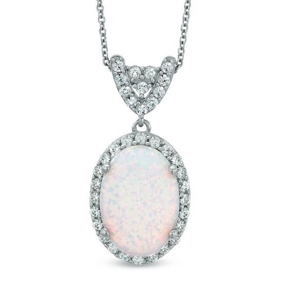 Oval Lab-Created Opal and White Sapphire Pendant in Sterling Silver