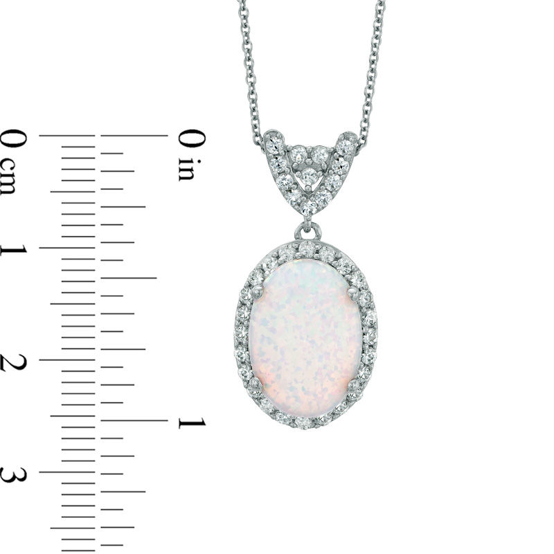Main Image 2 of Oval Lab-Created Opal and White Sapphire Pendant in Sterling Silver