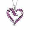 Thumbnail Image 1 of Lab-Created Ruby and White Sapphire Ribbon Heart Pendant in Sterling Silver
