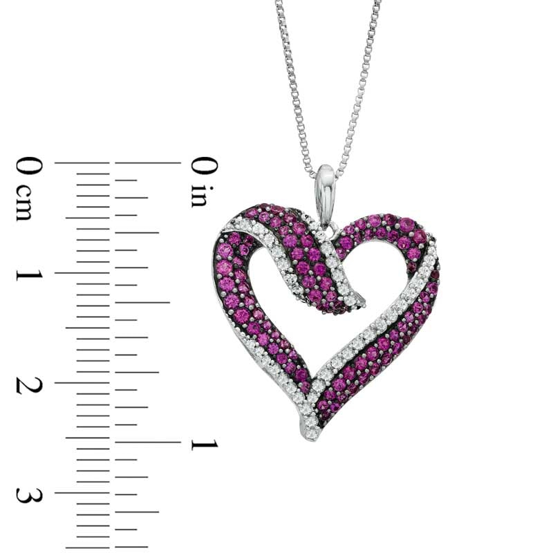 Main Image 2 of Lab-Created Ruby and White Sapphire Ribbon Heart Pendant in Sterling Silver
