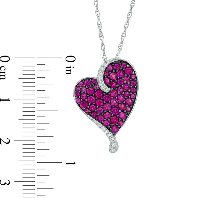 Main Image 2 of Lab-Created Ruby and White Sapphire Heart Pendant in Sterling Silver