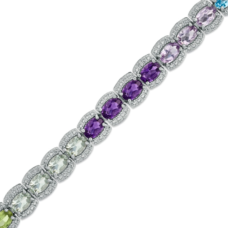Main Image 1 of Oval Multi-Gemstone Bracelet in Sterling Silver - 7.5"