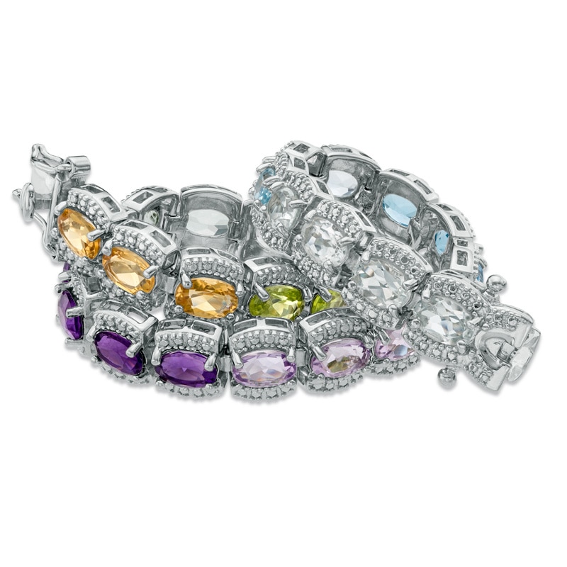 Main Image 2 of Oval Multi-Gemstone Bracelet in Sterling Silver - 7.5"
