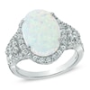 Thumbnail Image 1 of Oval Lab-Created Opal and White Sapphire Ring in Sterling Silver