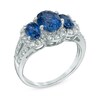Thumbnail Image 2 of Oval Lab-Created Blue and White Sapphire Three Stone Ring in Sterling Silver