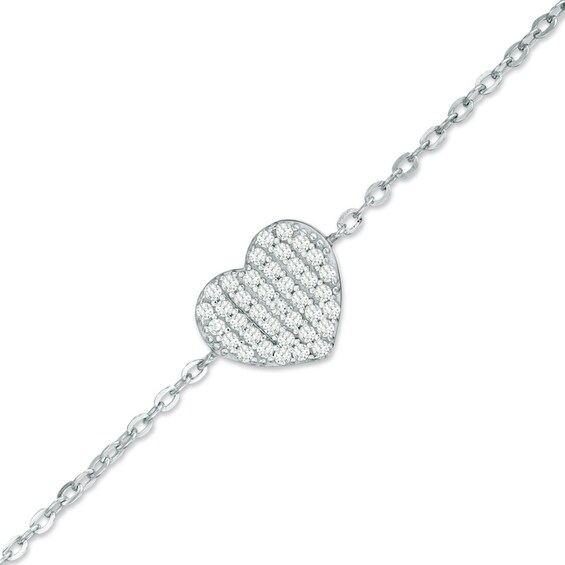 Lab-Created White Sapphire Heart Bracelet in Sterling Silver - 7.25"