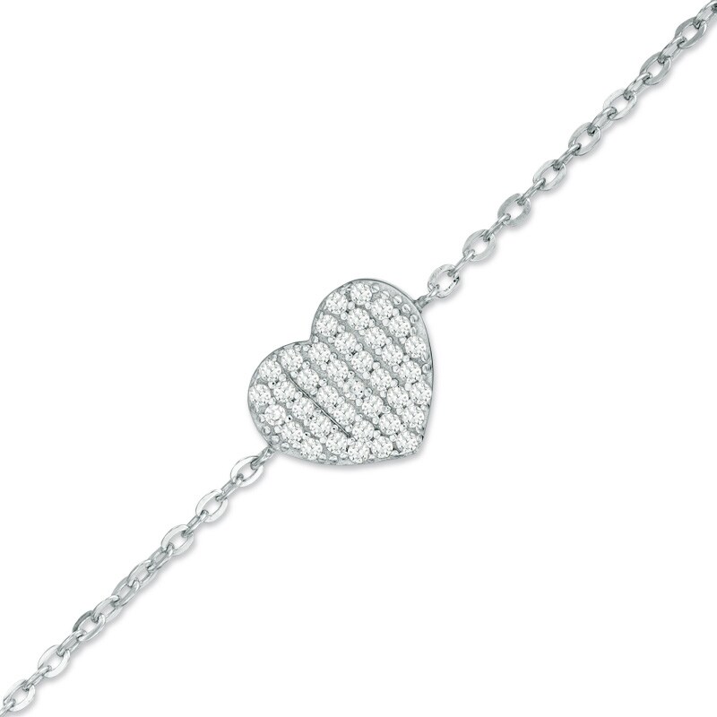 Main Image 1 of Lab-Created White Sapphire Heart Bracelet in Sterling Silver - 7.25"