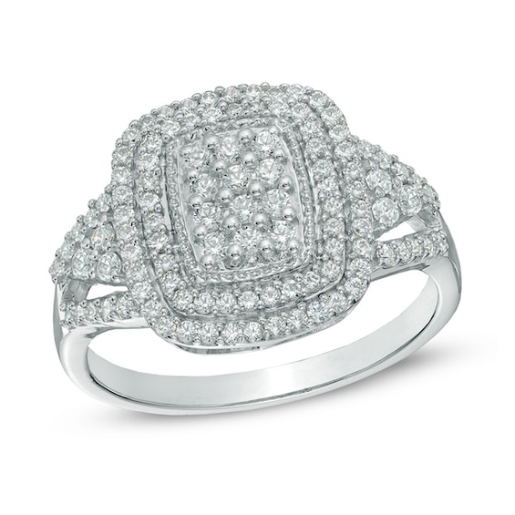 1/2 CT. T.w. Diamond Rectangular Double Frame Ring in 10K White Gold