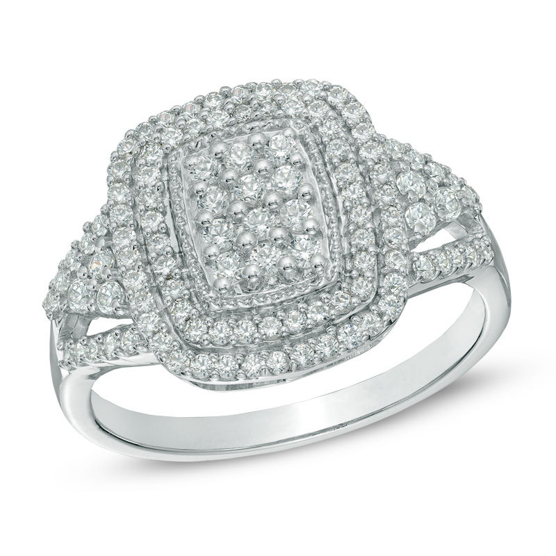 Right Hand Rings Collections Zales T W Diamond Cer Double Frame Ring In 10k White Gold