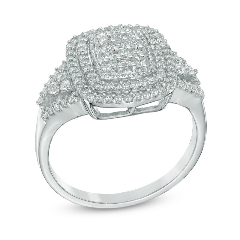 1/2 CT. T.W. Diamond Rectangular Double Frame Ring in 10K White