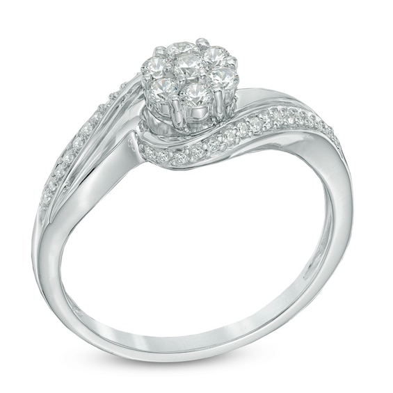 1/3 CT. T.w. Multi-Diamond Swirl Engagement Ring in 10K White Gold