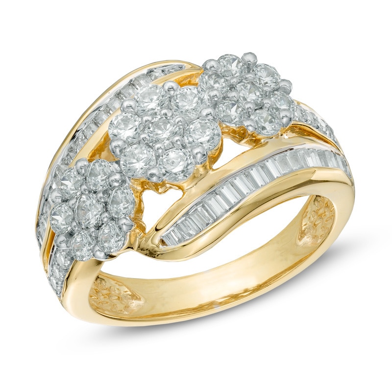 Main Image 1 of 1-1/2 CT. T.W. Diamond Triple Cluster Ring in 14K Gold