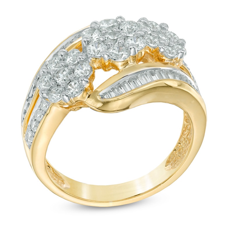 Main Image 2 of 1-1/2 CT. T.W. Diamond Triple Cluster Ring in 14K Gold
