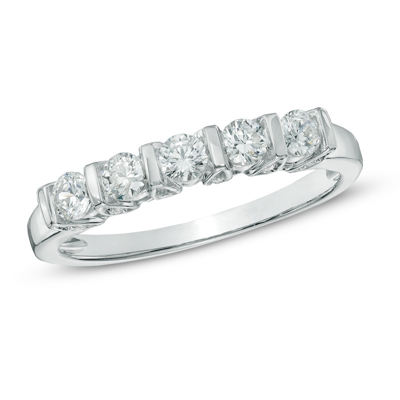 1/2 CT. T.W. Diamond Five Stone Band in 10K White Gold